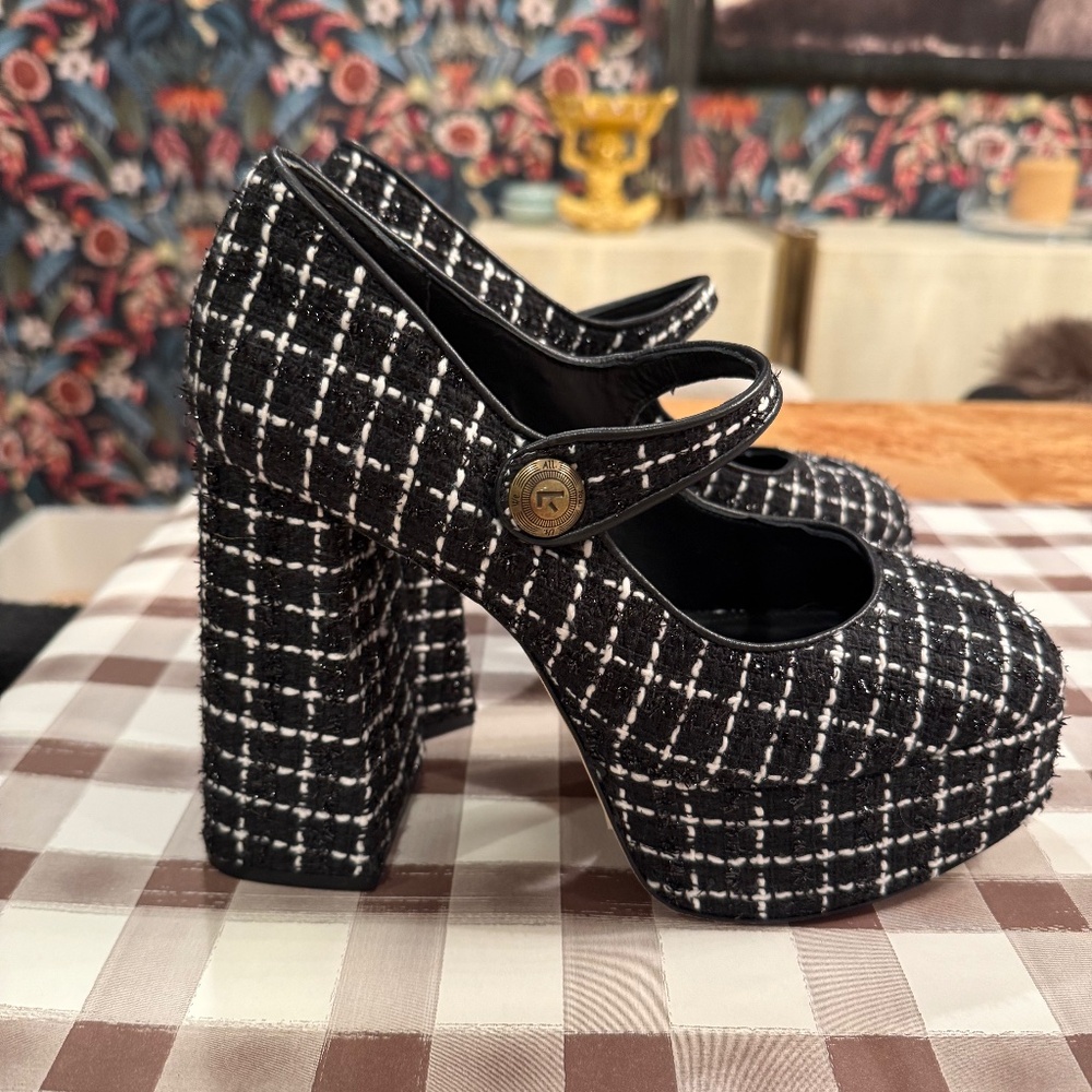 Larroude tweed platform Mary Jane’s